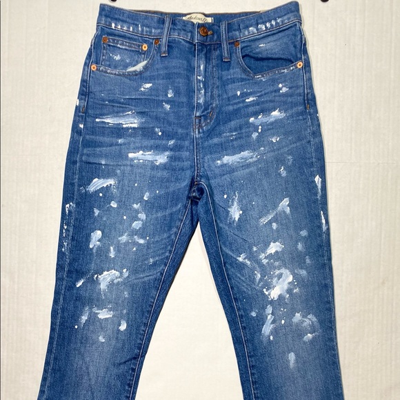 Madewell The High Rise Slim Boyfriend With White Paint Splater NWT Size 26 - Picture 4 of 16